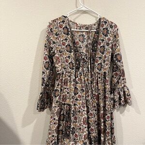 Chaudry bohemian print loose fit long sleeve maxi dress size medium